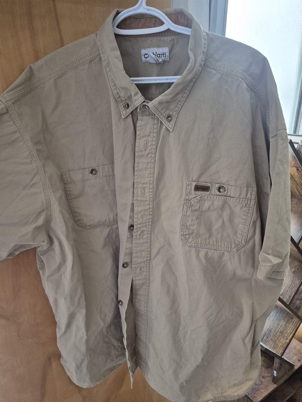 Carhartt Men's Beige Button-Down Work Shirt